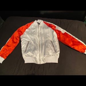 White and Orange/Red Satin Topshop Bomber